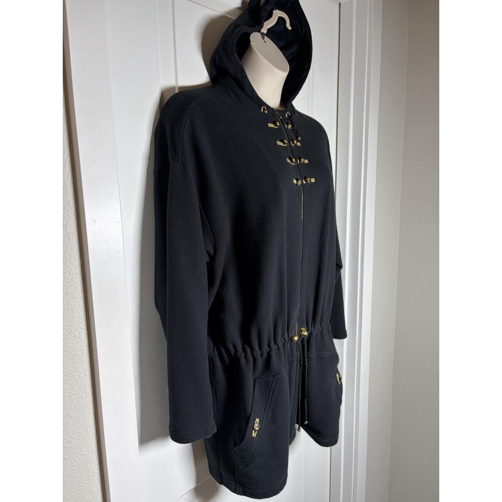 Vtg  ST JOHN Sport Black Zip Hoodie Military Jacket~Sz L~Gold Logo Crest ITALY - Picture 6 of 16